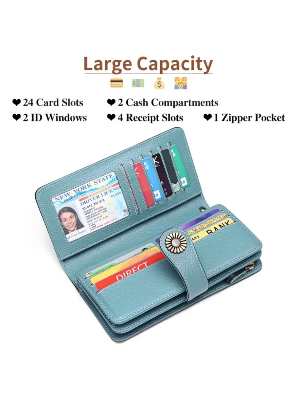 NEW 6981 Wallet Leather Large Capacity Wristlet Clutch Purse Credit Card Holder